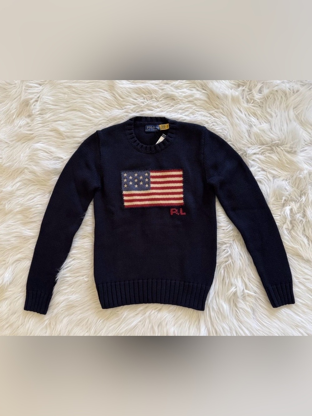Polo Ralph Lauren New American Flag Sweater USA Knit Crewneck Navy Blue XS